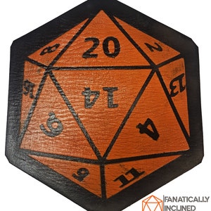 Leather Handmade D20 Coasters Dnd Critical Role RPG Pathfinder D&D Table-top Gaming TTRPG Gift Dungeons Dragons Polyhedral 20-Sided Nerdy Orange