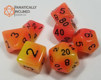 Orange Jaune Double éclat brillant dans le noir Dés DND Dungeon and Dragons D20 RPG polyédrique Pathfinder RPG pour jeu de table TTRPG