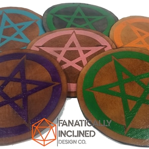 Red Elemental Pentacle Pagan Handmade Oak Wood Leather Dice EDC Valet Tray Dnd D20 D/&D Critical Role Pathfinder Witchcraft Free Shipping!