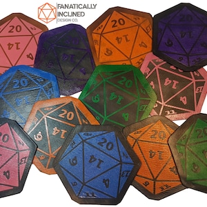 Leather Handmade D20 Coasters Dnd Critical Role RPG Pathfinder D&D Table-top Gaming TTRPG Gift Dungeons Dragons Polyhedral 20-Sided Nerdy image 1