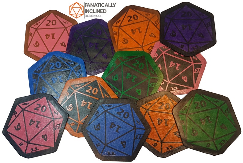 Leather Handmade D20 Coasters Dnd Critical Role RPG Pathfinder D&D Table-top Gaming TTRPG Gift Dungeons Dragons Polyhedral 20-Sided Nerdy image 1