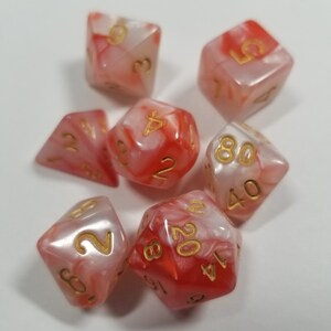 Red and White w/Gold Pearl Dice DND Dungeons and Dragons D20 Critical Role Polyhedral Pathfinder RPG Tabletop Gaming TTRPG Transformer holy image 3