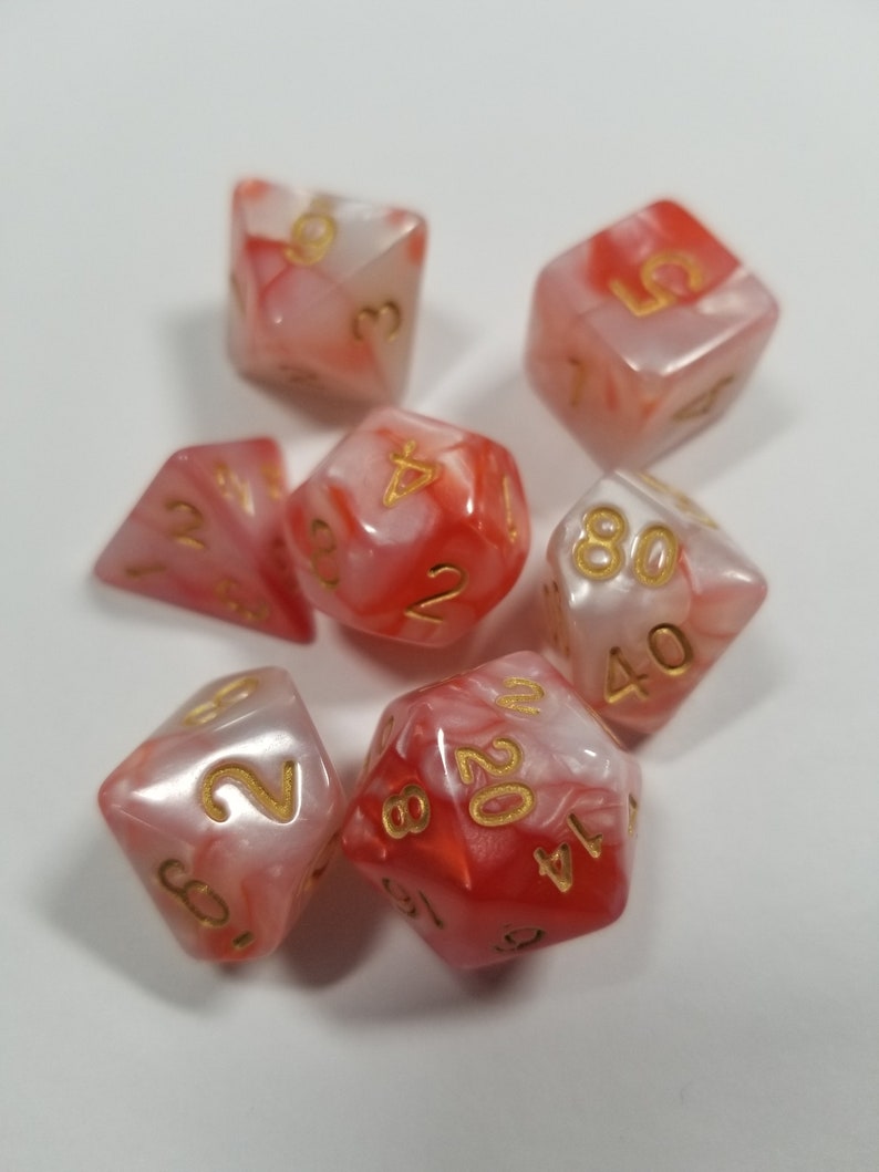 Red and White w/Gold Pearl Dice DND Dungeons and Dragons D20 Critical Role Polyhedral Pathfinder RPG Tabletop Gaming TTRPG Transformer holy image 3