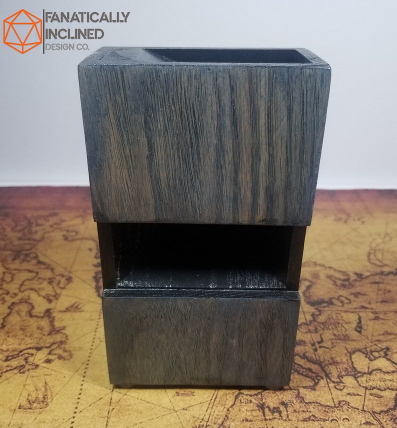 Oak Wood Dice Tower Dnd D20 Critical Role Handmade RPG Pathfinder D&D Table-top Gaming TTRPG Dice Roller Warhammer Brown Black Blue Worn Navy Blue