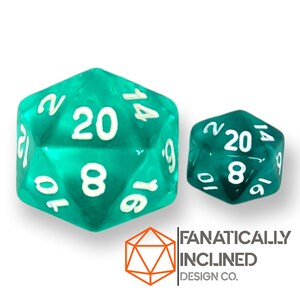 Mini 10mm Teal Transparent 7pc Dice Set DND Dungeons and Dragons Critical Role Polyhedral Pathfinder RPG TTRPG Warhammer 40K White Ink image 4