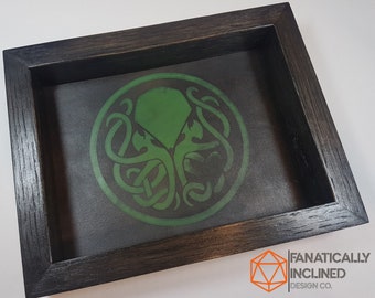 Tacka na kostki Cthulhu Wood Leather Oak EDC Valet Dnd Critical Role RPG Pathfinder D&D Gry planszowe TTRPG Starsi Bogowie Macki Tacka na drobiazgi