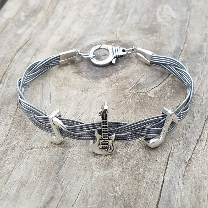 Guitar String Bracelet Guitar Charm Music Note Charm Guitar Etsy