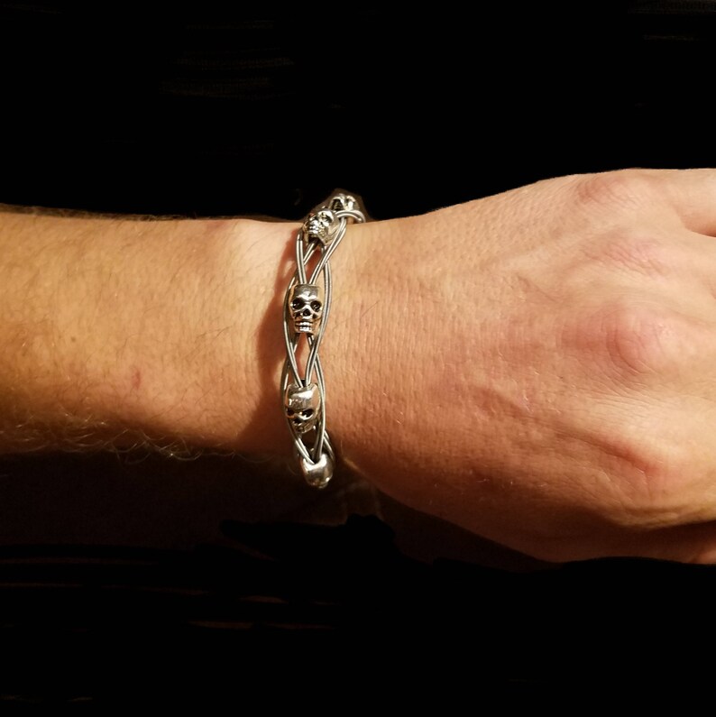 Mens Guitar String Bracelet With Skulls Bass Guitar String Etsy