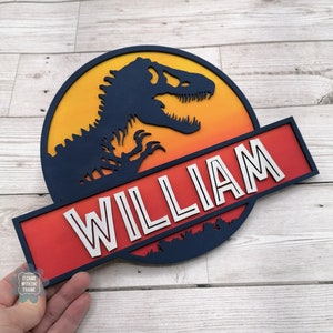 Personalised Dinosaur Name Sign: Hand-Painted Bedroom Decor, Jurassic themed, Dinosaur wall plaque