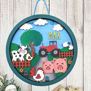 Letrero personalizado para puerta de guardería de granja, decoración de tractor, animales de granja