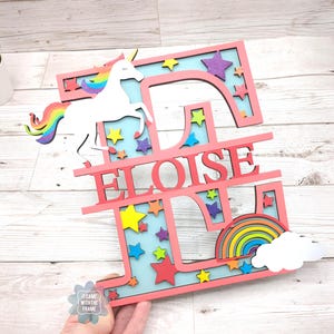 Personalised Unicorn Name Plaque: Rainbow Bedroom Decor, Hand-Painted nursery sign, Unicorn wooden letter