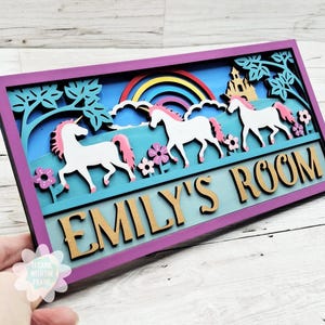 Unicorn door sign / 3D Unicorn name plaque / Personalised hand painted nursery decor