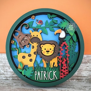 Personalised Jungle Nursery Door Sign: Hand-Painted Safari Animals Plaque