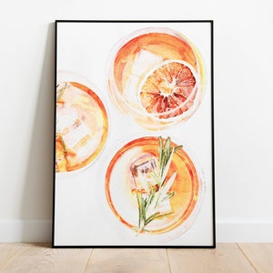 Watercolor Orange Cocktail Print, Bar Art, Office Decor, Gift for Him, Watercolor Print, Vintage Art, Watercolor Drink, Kitchen Decor, Bar