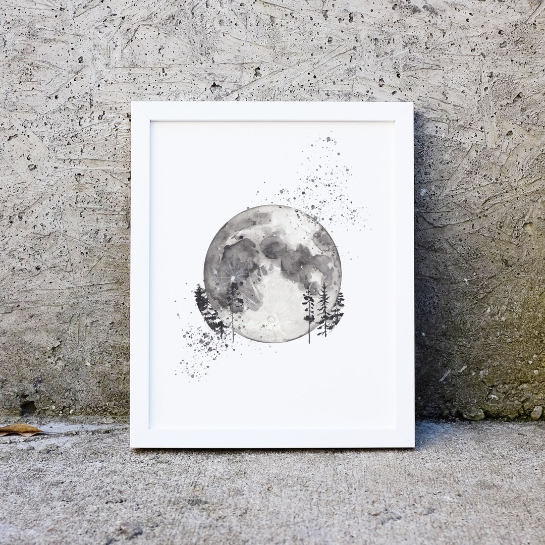 Watercolor Full Moon Print, Celestial Print, Astronomy Print, Digital ...