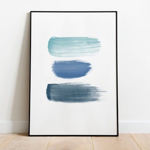 Blue Watercolor Brush Strokes, Blue Art Print, Sea Blue Color, Abstract Printable Wall Art, Watercolor Painting, Minimalist Print,Home Decor