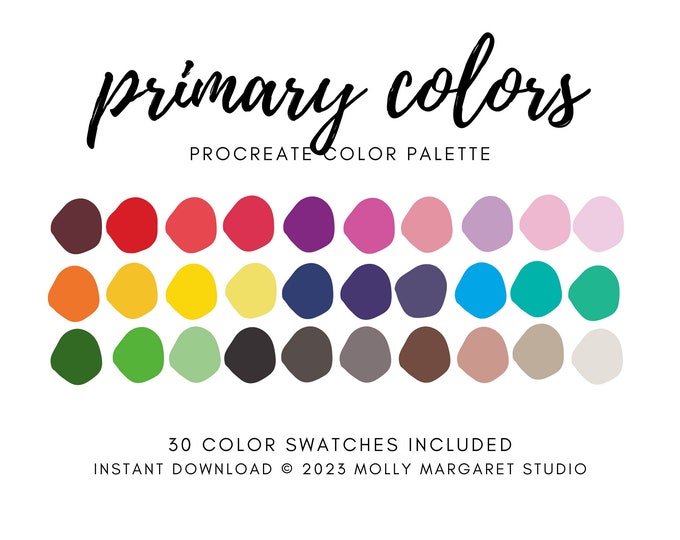 Primary Colors Procreate iPad Swatches and Palette, Natural Color ...