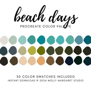 Beachy Colors Procreate iPad Swatches and Palette, Natural Color Palette, Bright Color Palette, Procreate Color Palette, Water Colors