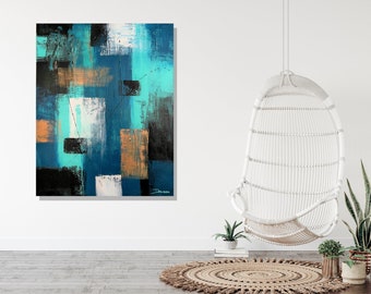abstraktes Acrylbild abstrakte malerei Acrylmalerei bilder Acrylbilder unikat handgemalt wandbild gemälde acryl bilder abstrakt blau gold xl