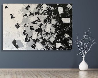 Großes Wandbild handgemalt Unikat schwarzweiß acrylbild leinwand acrylmalerei XXL abstrakte malerei gemälde leinwandbild abstraktes bild