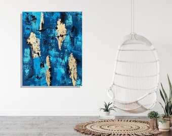 abstraktes Acrylbild abstrakte malerei Acrylmalerei bilder Acrylbilder unikat handgemalt wandbild gemälde acryl bilder abstrakt blau gold xl