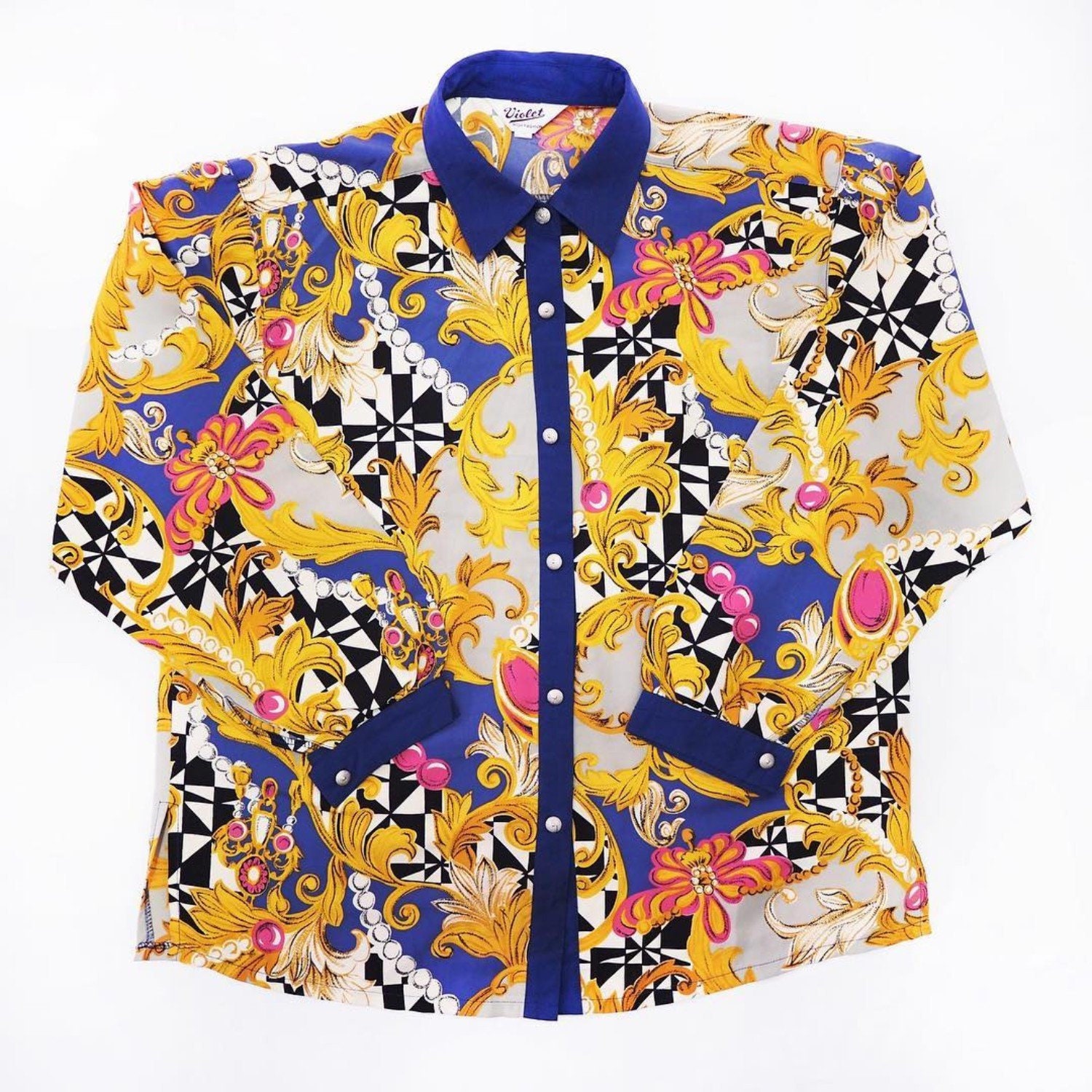 Vintage Baroque Print Long Sleeve Shirt Baroque Patterned Etsy