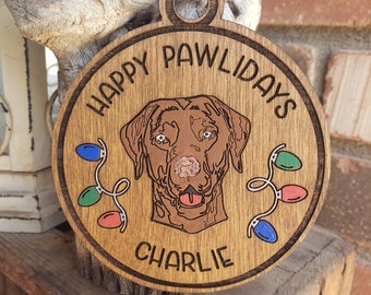 Happy Pawlidays, Labrador, Sarcastic, Funny, Gift Engraved, Hand Painted Embellishments, Option to Personalize - Read Listing Details!