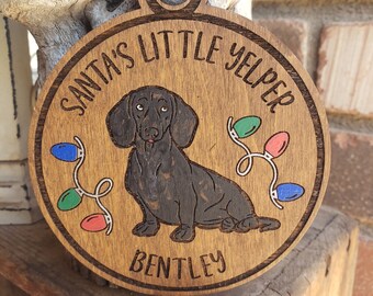 Santa's Little Yelper, Daschund, Sarcastic, Funny, Gift Engraved, Hand Painted Embellishments, Option to Personalize - Read Listing Details!