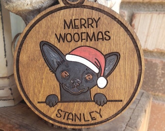 Merry Woofmas, Chihuahua,  Sarcastic, Funny, Gift Engraved, Hand Painted Embellishments, Option to Personalize - Read Listing Details!