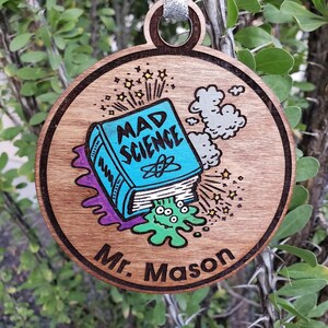 Mad Science, Teacher Gift, Chemistry, Biology, Option to Personalize, Laser Engraved, Hand Painted Embellishments