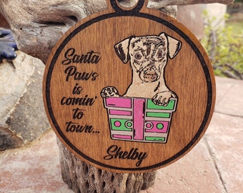 Santa Paws Is Comin' To Town, Jack Russell Terrier, Engraved, Hand Painted Embellishments, Option to Personalize - Read Listing Details!