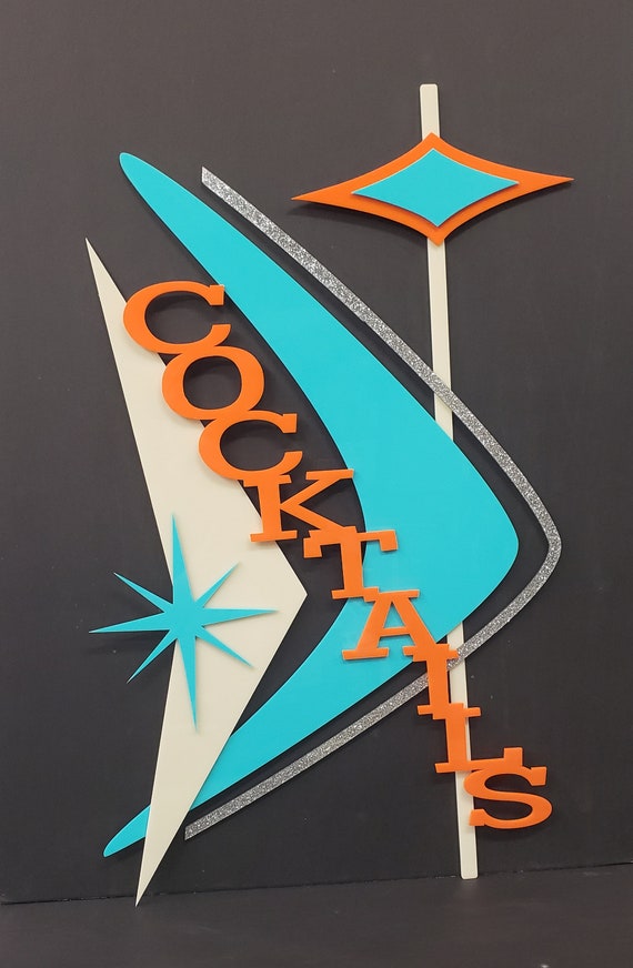Cocktails Retro Mid Century Modern 3D Layered Acrylic Sign 