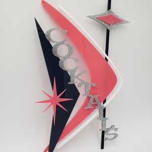 Cocktails, Retro, Mid Century Modern, 3D Layered Acrylic Sign,  Bar Sign, Bar Room, 50&#39;s, Wall Art, One Of A Kind, Las Vegas, Patio Bar, MCM