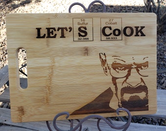 Let's Cook (w/Periodic), Breaking Bad Cutting Board with Walter White, Laser Engraved, Option to Personalize this Board-Included in Price!