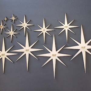 Wood Atomic Starburst, 1/4" berkenknipsel, halverwege de eeuw modern, retro, MCM, ambachten, doe-het-zelfborden, projecten, kunstbenodigdheden, meerdere maten beschikbaar.
