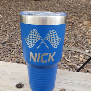 Personalized Racing Cup, Nascar, checkered Flag, Available in 18 Colors and 8 Sizes!