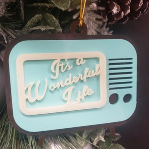 It&#39;s A Wonderful Life Retro TV Ornament, Mid Century Modern, Layered Acrylic, Original Design, Christmas, OptionTo Personalize w-Msg on Back