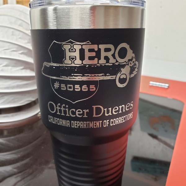Commemorative Tumbler for Service in Law Enforcement, 2 Sided Laser Engraved Tumbler, Option to Add Name 18 Colors & 8 Sizes to Choose From