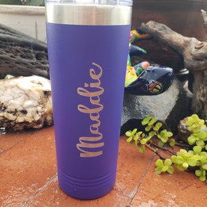 Personalized Laser Engraved Tumbler or Water Bottle, 18 Colors & 8 Sizes to Choose From, Name Vertical
