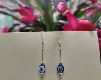 Orecchini da donna in argento sterling con pietra blu e malocchio con sacchetto regalo - nazar turco - Italia