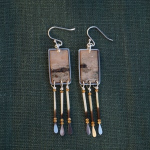 Nahku Danglers Porcupine Quill & Birch Bark Earrings Tan