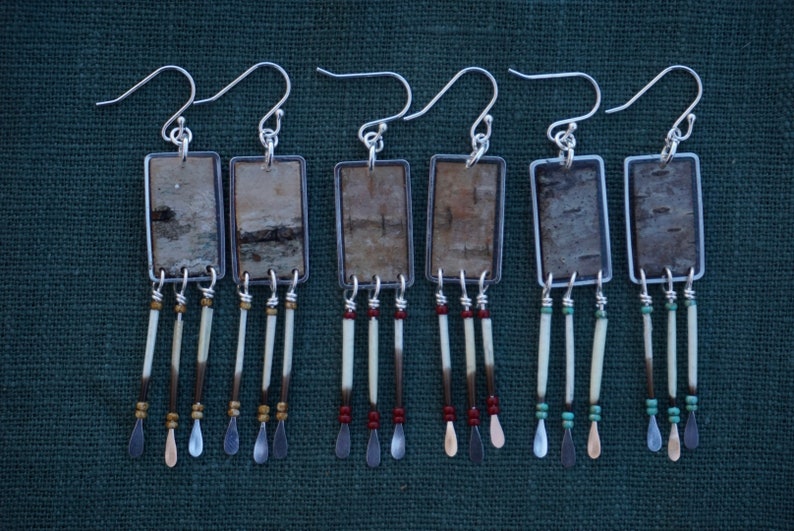 Nahku Danglers Porcupine Quill & Birch Bark Earrings image 1