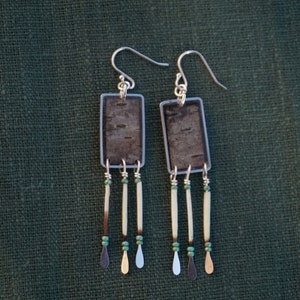 Nahku Danglers Porcupine Quill & Birch Bark Earrings Turquoise
