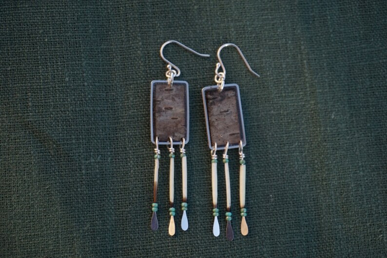 Nahku Danglers Porcupine Quill & Birch Bark Earrings Turquoise