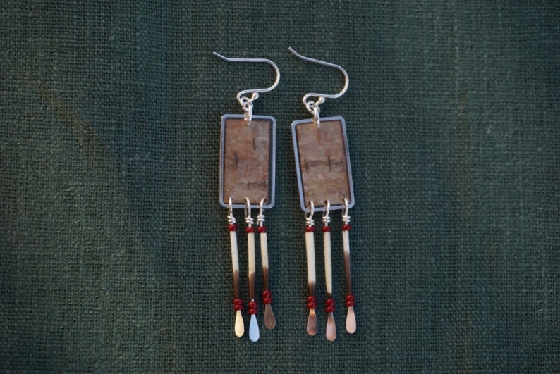 Nahku Danglers Porcupine Quill & Birch Bark Earrings Red