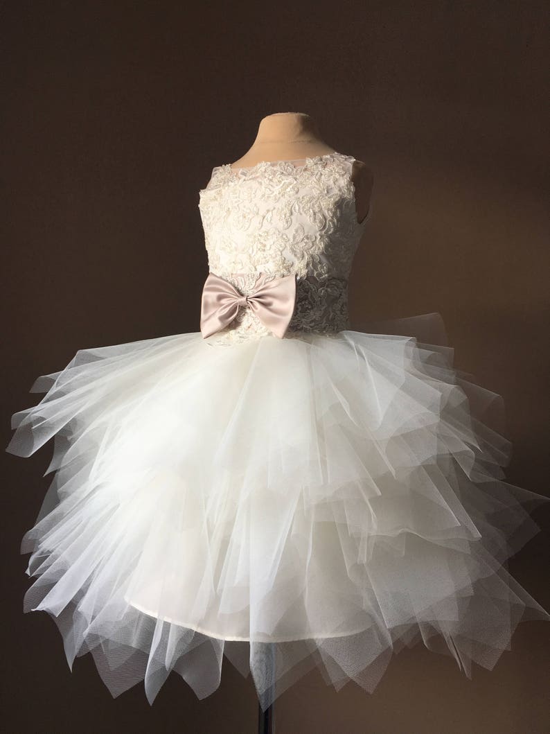 BETTANY Ivory Lace Tulle Champagne sash Flower Girl Dress Etsy