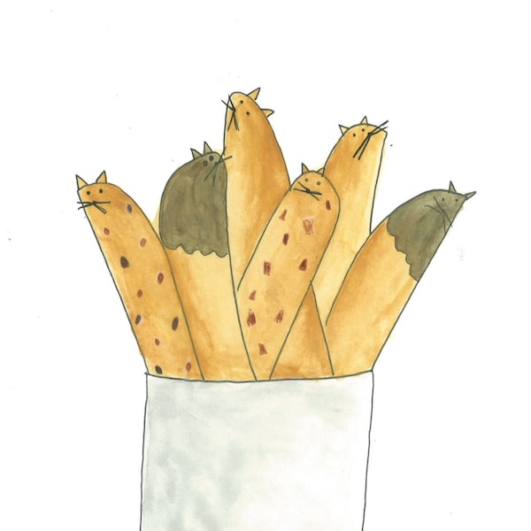 Biscatti / Cat Loaf / Cat Loaves / Puns / Food Puns / Cat Puns / Original Art Print / Watercolor / Drawing Biscatti (original art print)