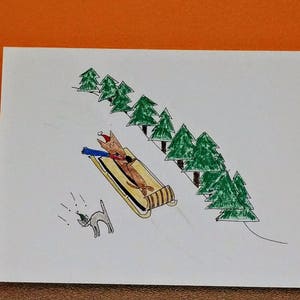 Karta świąteczna z psim zaprzęgiem / Boże Narodzenie / Życzenia świąteczne / Zimowe sanki / Karta okolicznościowa / Karta świąteczna / Kartka świąteczna / Puste wnętrze