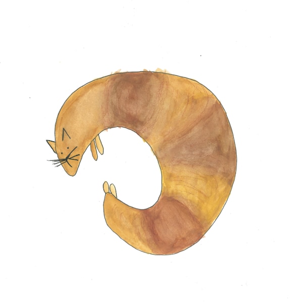 Cat Croissant / Cat Loaf / Cat Loaves / Puns / Food Puns / Cat Puns / Original Art Print / Watercolor / Drawing