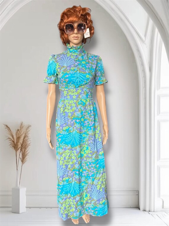 Floral Blue 1970s Maxi Dress - Etsy Israel Floral Blue 1970s Maxi Dress - Etsy Israel